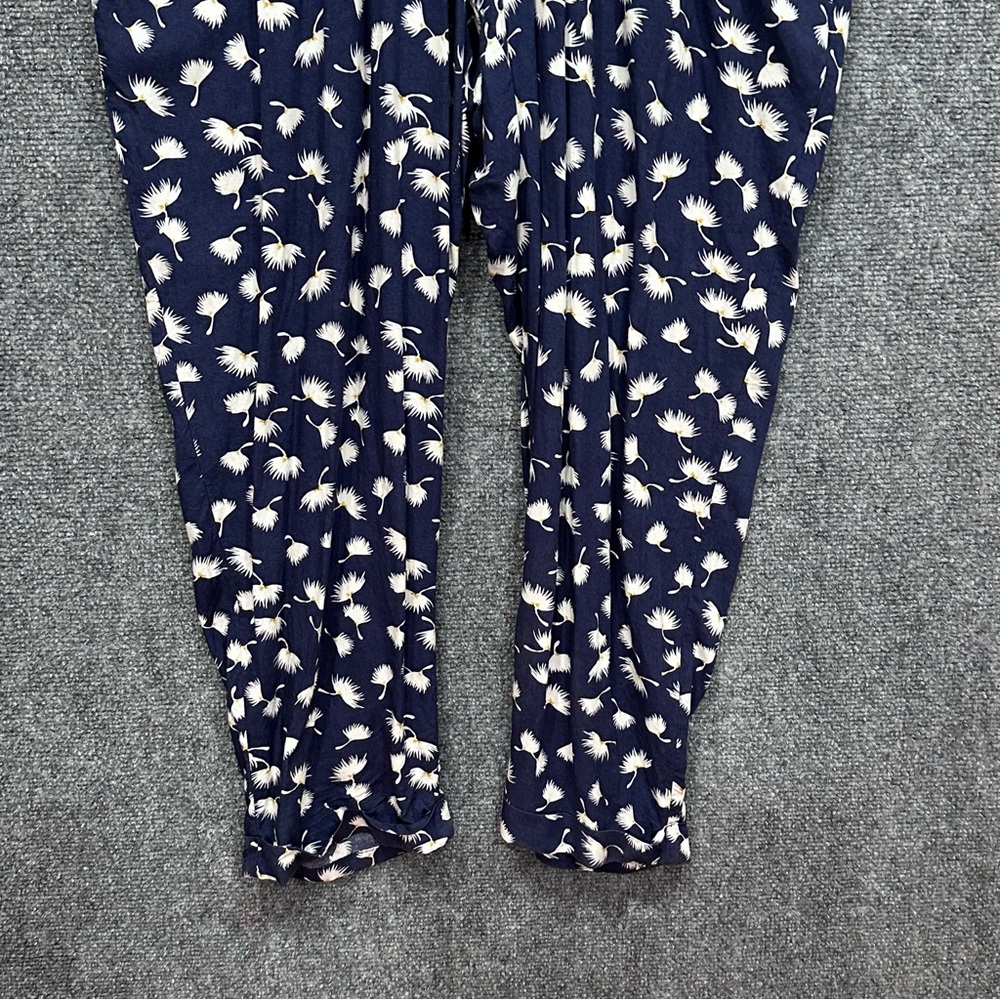 Old Navy jumpsuit XXL navy blue floral pocket tie waist short sleeve snap bodice - Picture 5 of 14